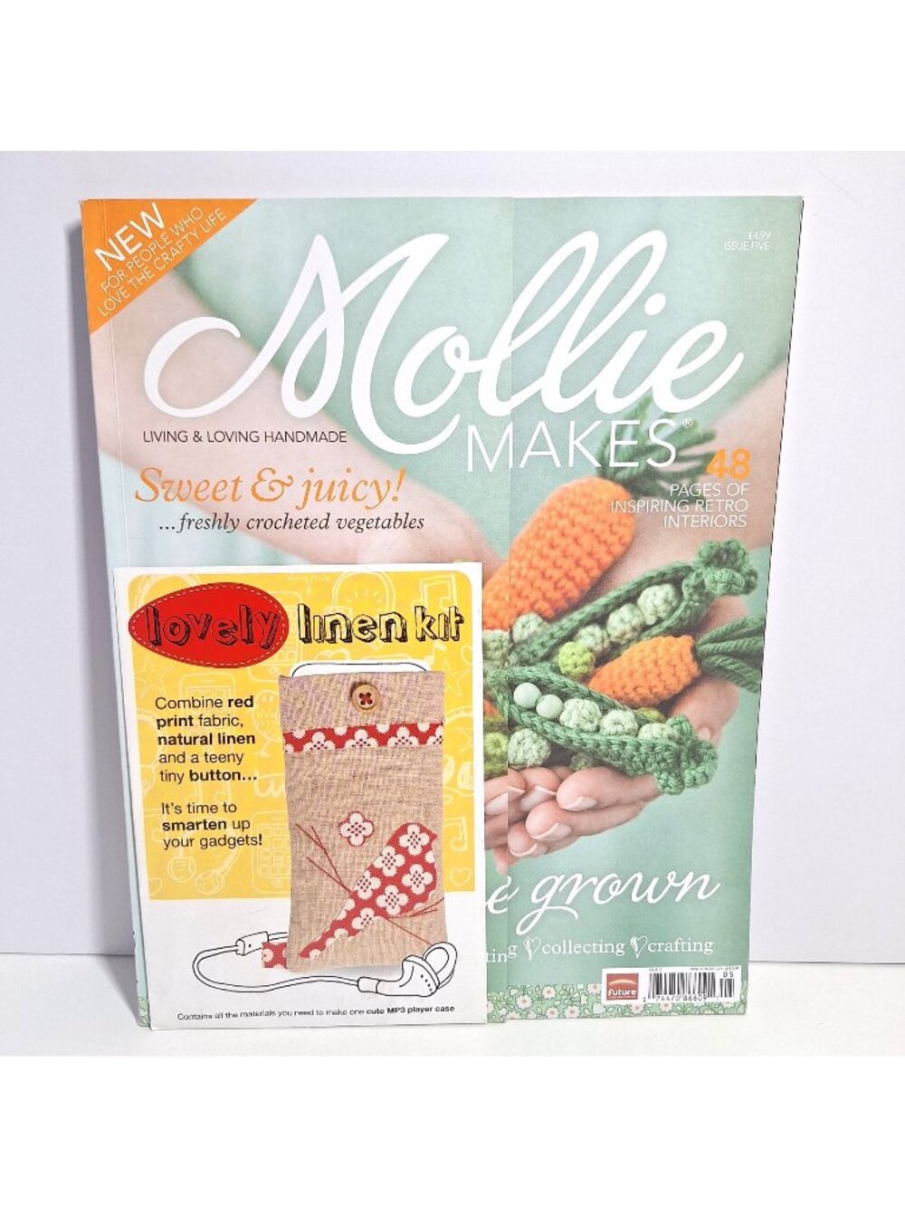 Mollie Makes UK Magazine Issue 5 2011 Crochet Vegetables Linen Kit Retro Craft